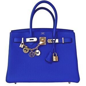 Elegant Blue Designer Handbag H Birkin Handbag Bleu Royal Togo Gold Hardware 35